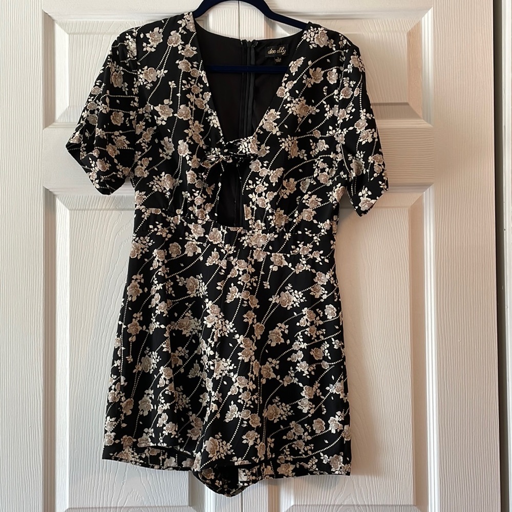 Black and white floral romper